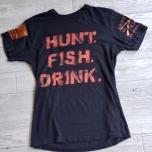 Grunt Style Black Hunt Fish Drink Shirt Mens Size Small Cotton EUC